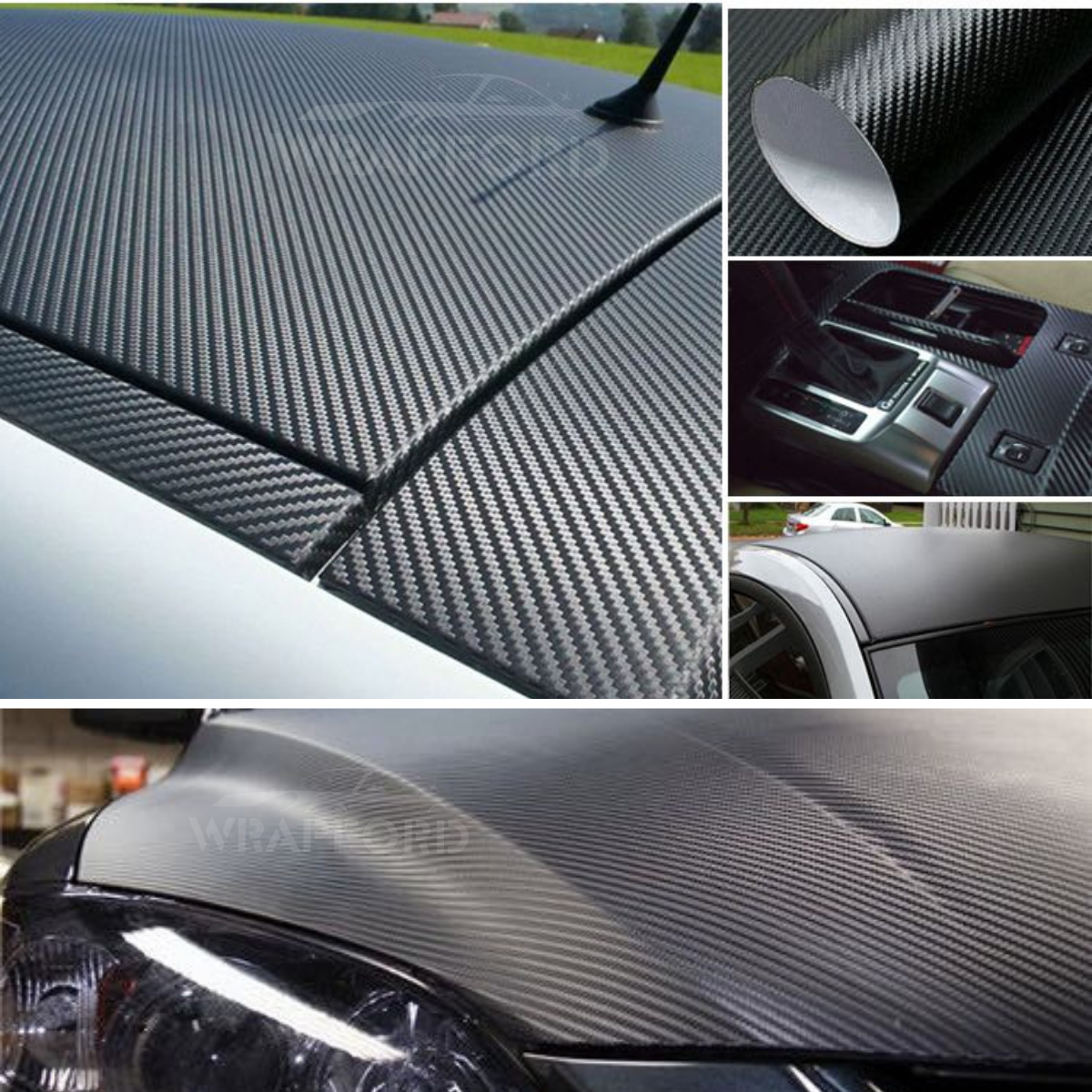 Pellicola Auto In Fibra Di Carbonio 3D Opaca 1,52x0,5 M - Adesivo Effetto Carbonio Per Auto, Nero/Rosso/Argento/Bianco, Impermeabile